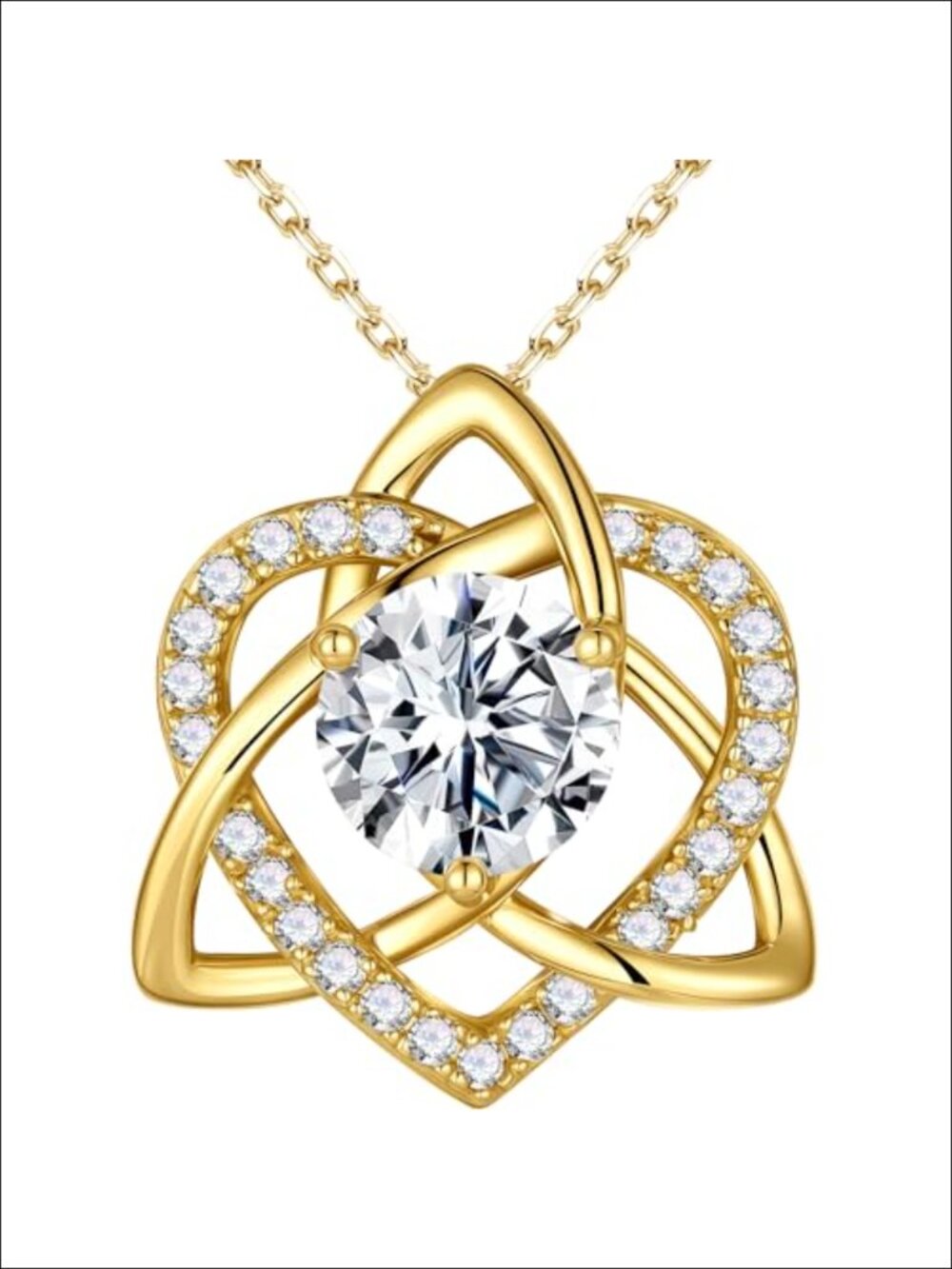 Celtic Love Knot Moissanite Necklace 14K Yellow Gold Plated Sterling Silver